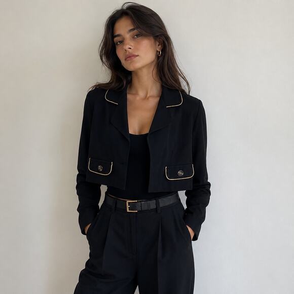 Dawn Joy II Jackets & Blazers - Vintage 80's-90's Cropped Black Blazer Jacket Gold Trim Mod Officecore M 6
